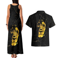 Reggae King Marley Couples Matching Tank Maxi Dress and Hawaiian Shirt Gold Lion