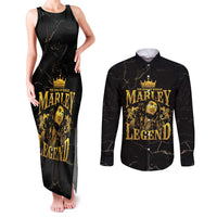 Reggae King Marley Couples Matching Tank Maxi Dress and Long Sleeve Button Shirt Gold Lion
