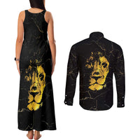 Reggae King Marley Couples Matching Tank Maxi Dress and Long Sleeve Button Shirt Gold Lion