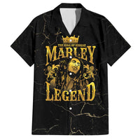 Reggae King Marley Family Matching Long Sleeve Bodycon Dress and Hawaiian Shirt Gold Lion
