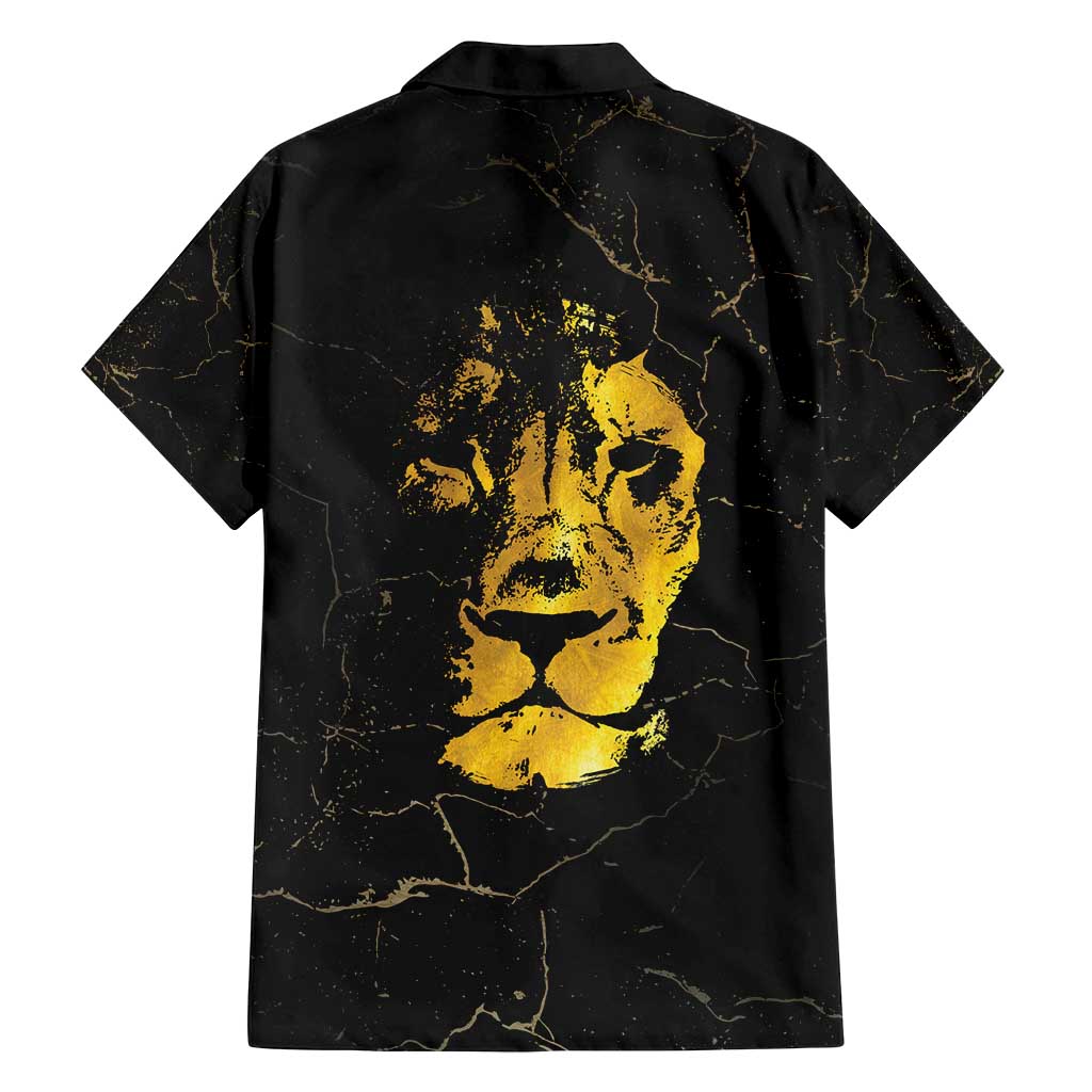 Reggae King Marley Family Matching Long Sleeve Bodycon Dress and Hawaiian Shirt Gold Lion