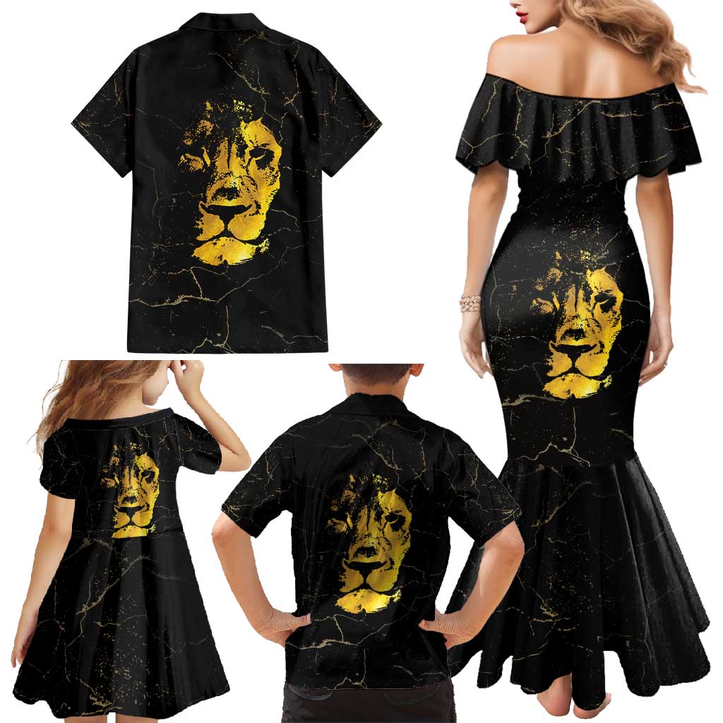 Reggae King Marley Family Matching Mermaid Dress and Hawaiian Shirt Gold Lion