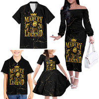 Reggae King Marley Family Matching Off The Shoulder Long Sleeve Dress and Hawaiian Shirt Gold Lion