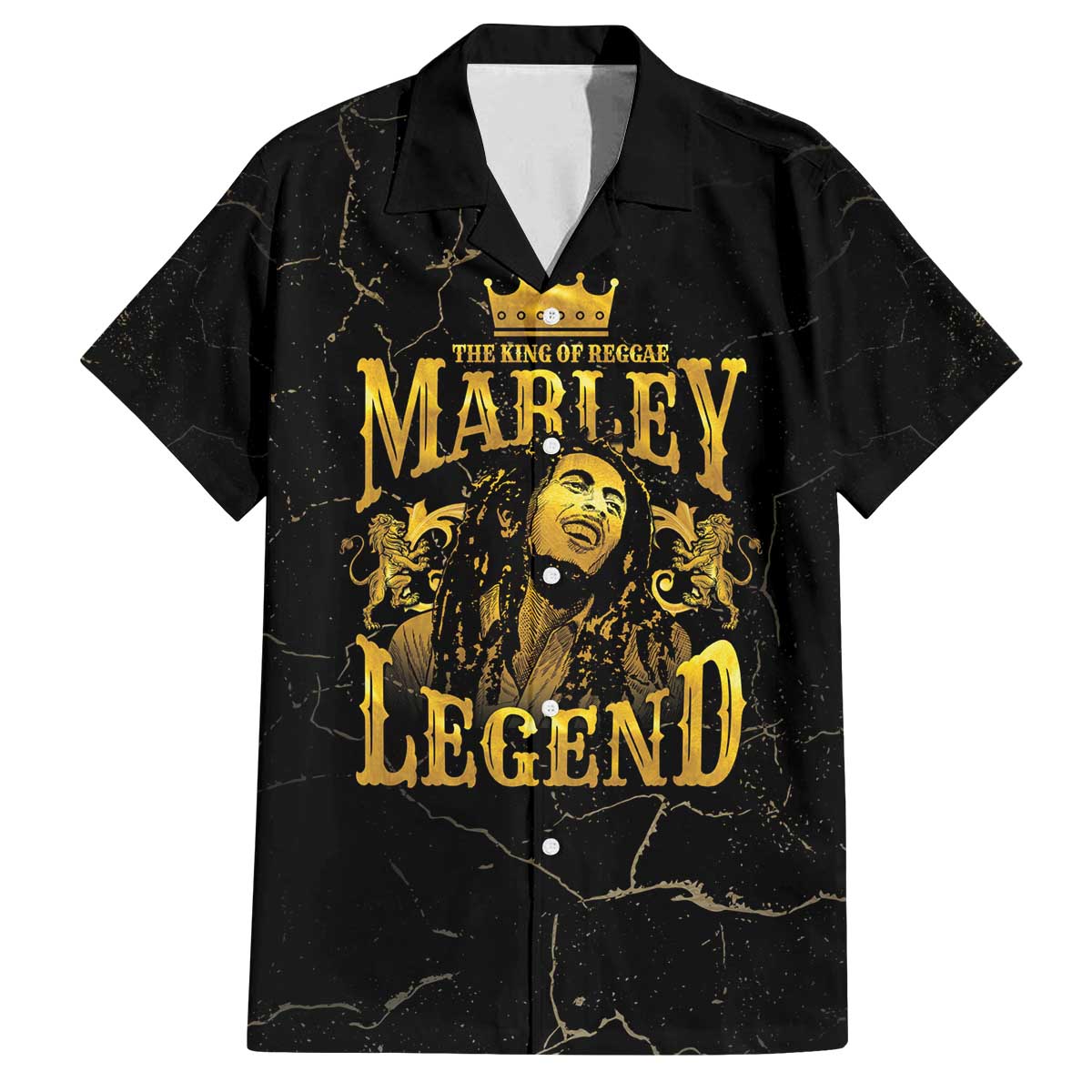 Reggae King Marley Family Matching Off The Shoulder Long Sleeve Dress and Hawaiian Shirt Gold Lion