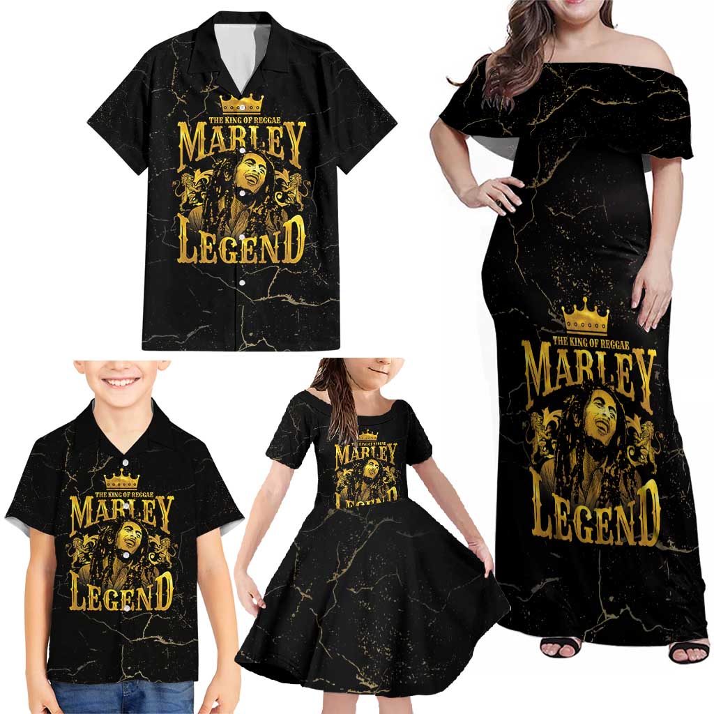 Reggae King Marley Family Matching Off Shoulder Maxi Dress and Hawaiian Shirt Gold Lion LT05 - Wonder Print Shop