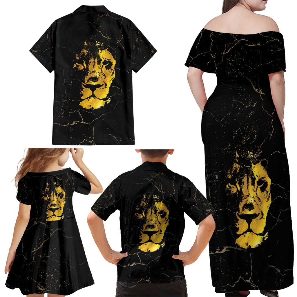 Reggae King Marley Family Matching Off Shoulder Maxi Dress and Hawaiian Shirt Gold Lion LT05 - Wonder Print Shop