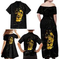 Reggae King Marley Family Matching Off Shoulder Maxi Dress and Hawaiian Shirt Gold Lion LT05 - Wonder Print Shop
