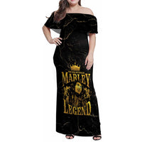 Reggae King Marley Family Matching Off Shoulder Maxi Dress and Hawaiian Shirt Gold Lion LT05 - Wonder Print Shop