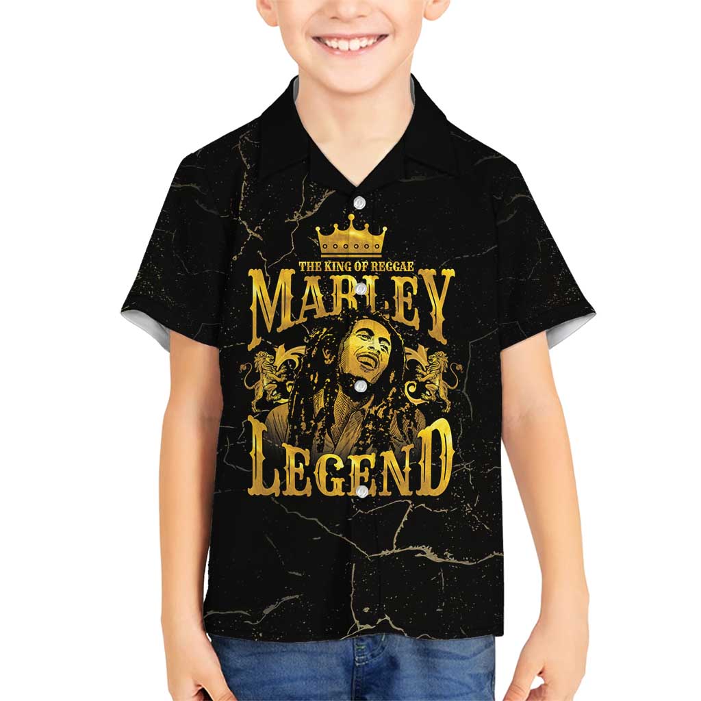 Reggae King Marley Family Matching Off Shoulder Maxi Dress and Hawaiian Shirt Gold Lion LT05 - Wonder Print Shop