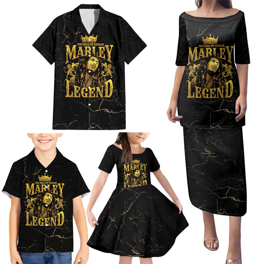 Reggae King Marley Family Matching Puletasi and Hawaiian Shirt Gold Lion