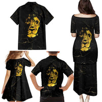 Reggae King Marley Family Matching Puletasi and Hawaiian Shirt Gold Lion