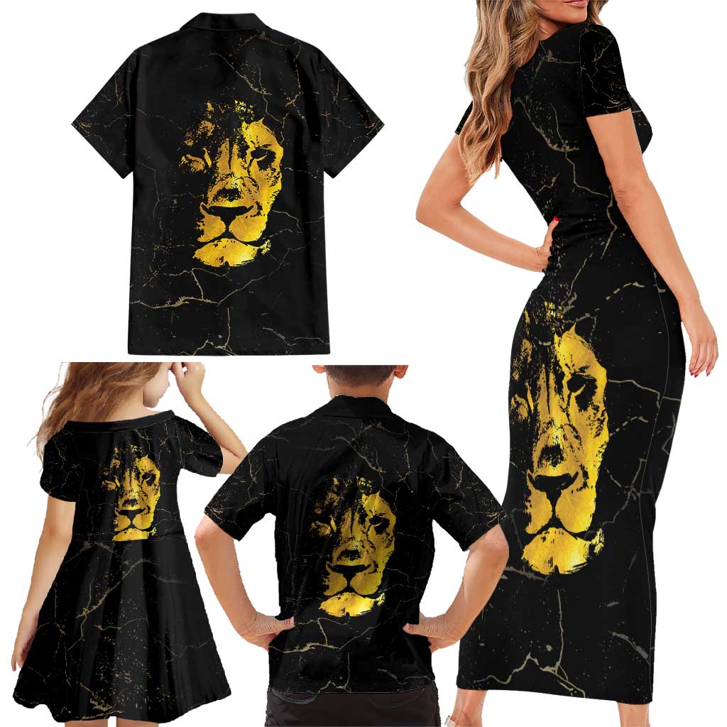 Reggae King Marley Family Matching Short Sleeve Bodycon Dress and Hawaiian Shirt Gold Lion LT05 - Wonder Print Shop