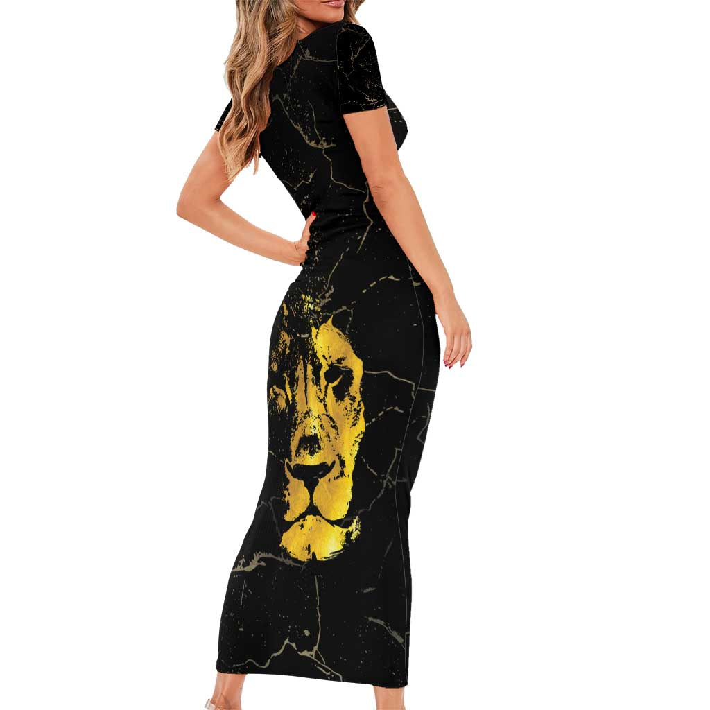 Reggae King Marley Family Matching Short Sleeve Bodycon Dress and Hawaiian Shirt Gold Lion LT05 - Wonder Print Shop