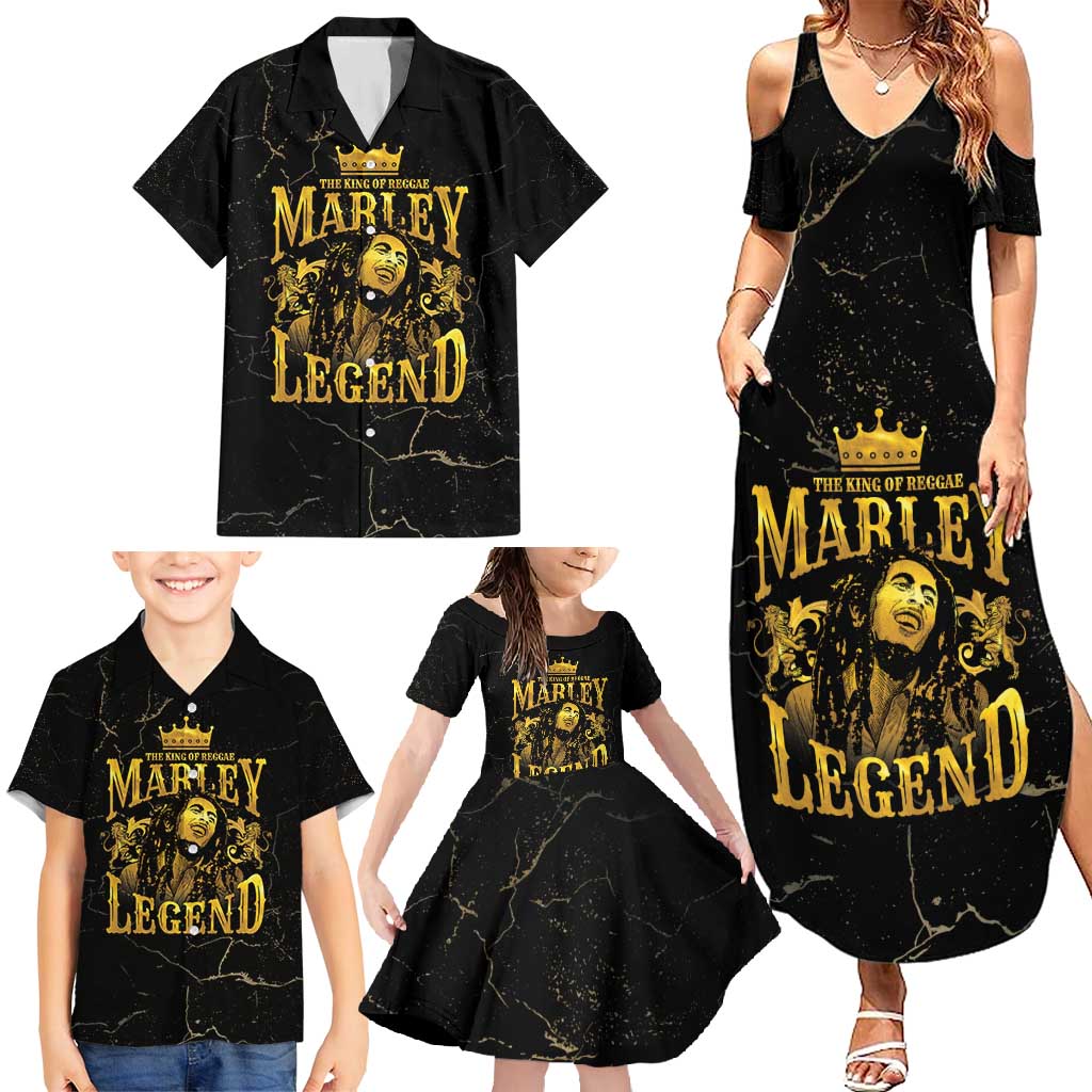Reggae King Marley Family Matching Summer Maxi Dress and Hawaiian Shirt Gold Lion LT05 - Wonder Print Shop