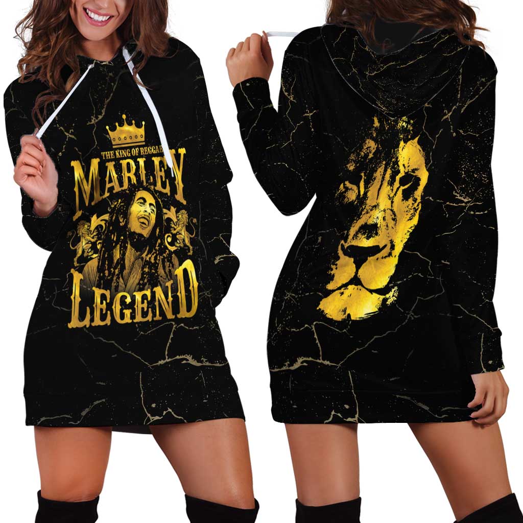 Reggae King Marley Hoodie Dress Gold Lion LT05 - Wonder Print Shop