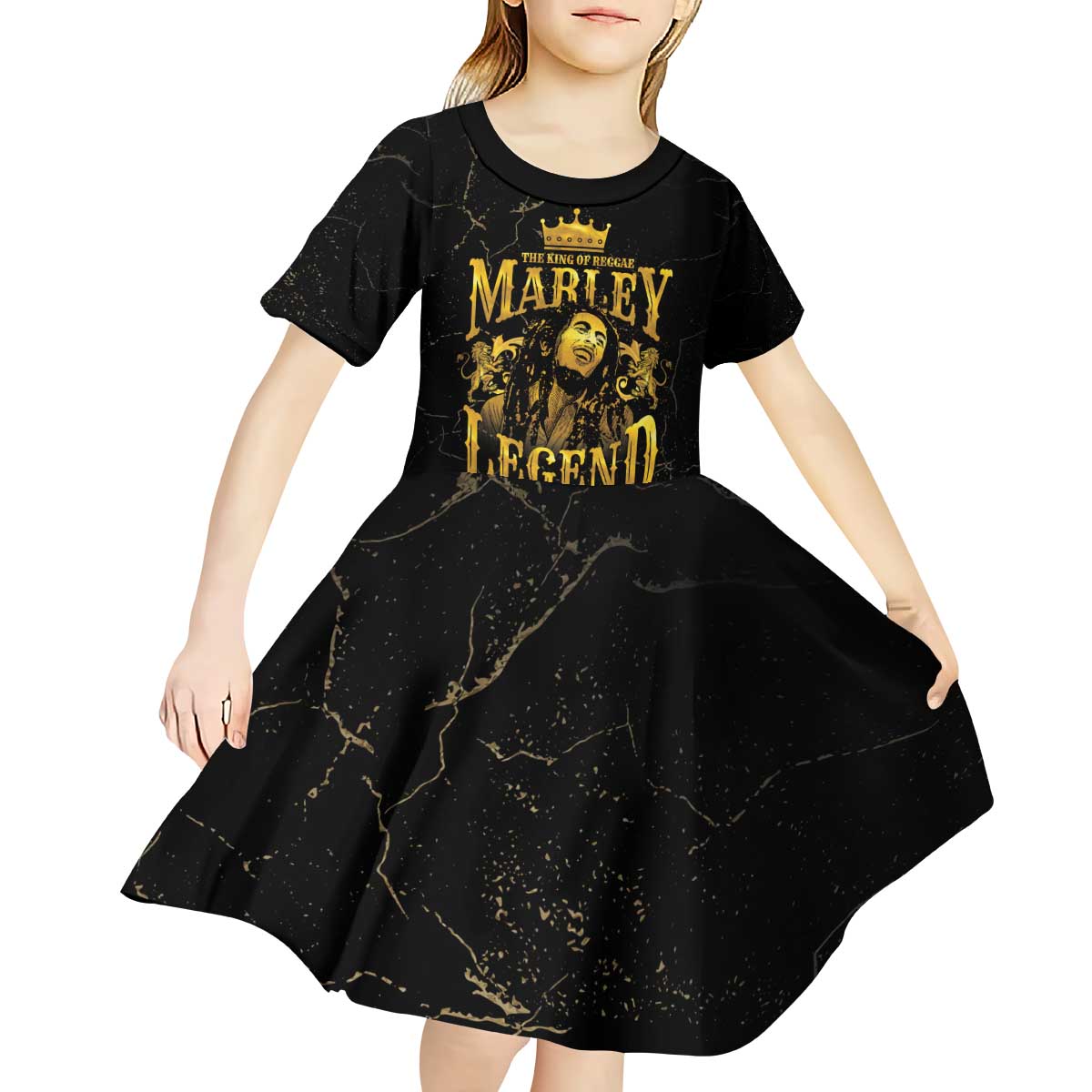 Reggae King Marley Kid Short Sleeve Dress Gold Lion LT05 - Wonder Print Shop