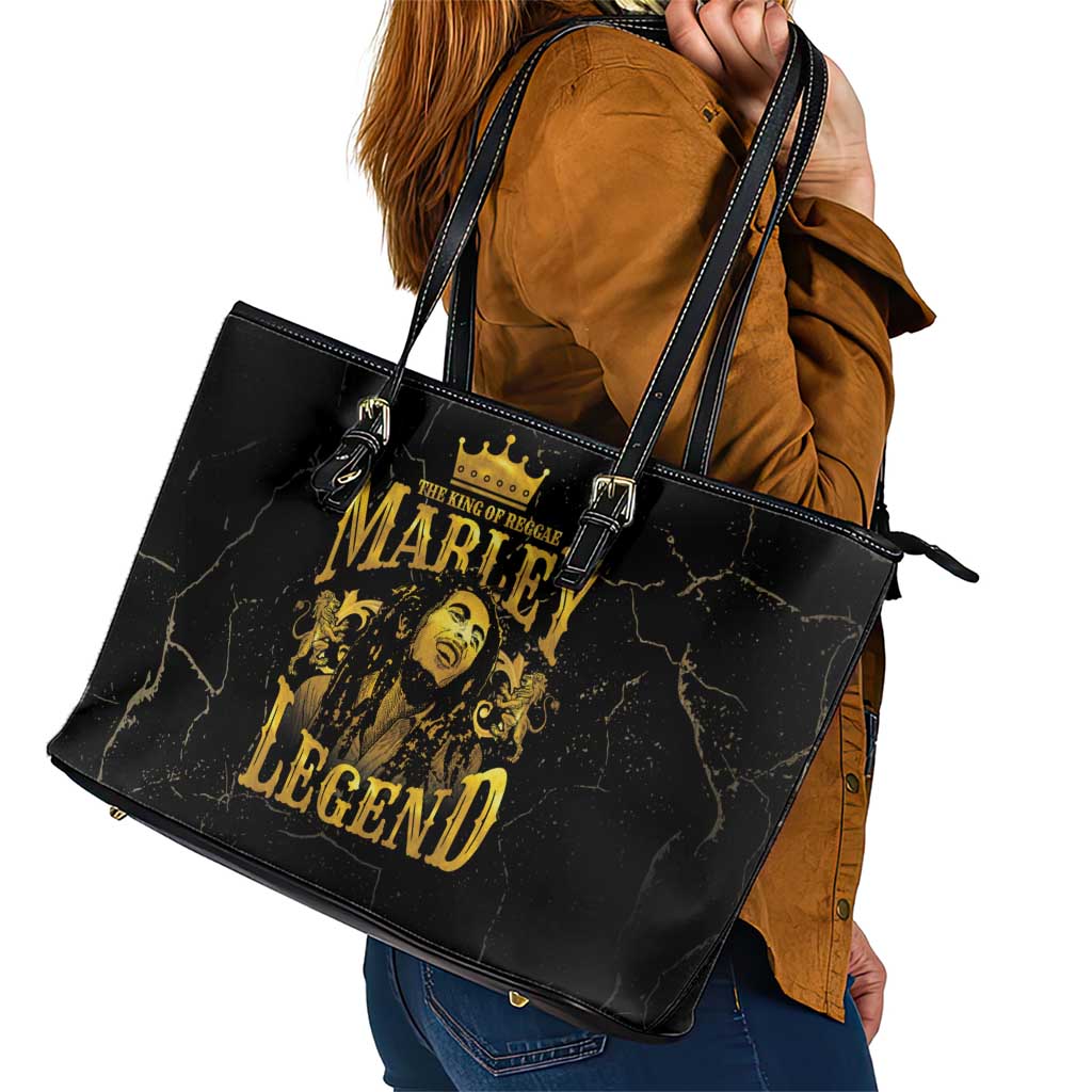 Reggae King Marley Leather Tote Bag Gold Lion