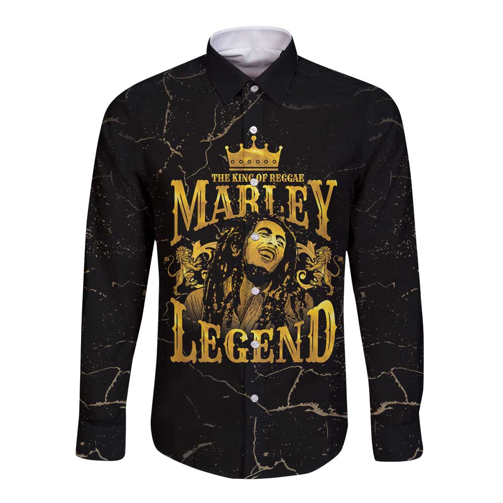 Reggae King Marley Long Sleeve Button Shirt Gold Lion