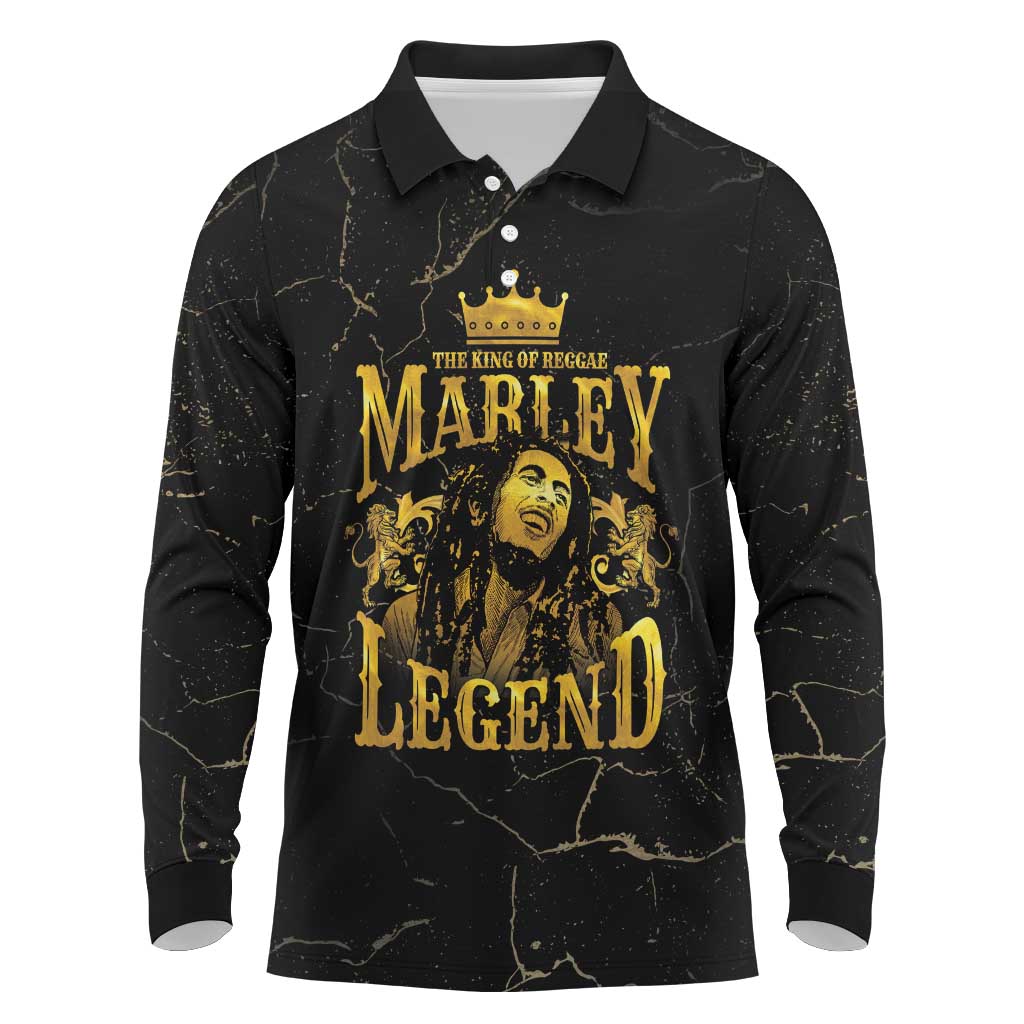 Reggae King Marley Long Sleeve Polo Shirt Gold Lion LT05 - Wonder Print Shop