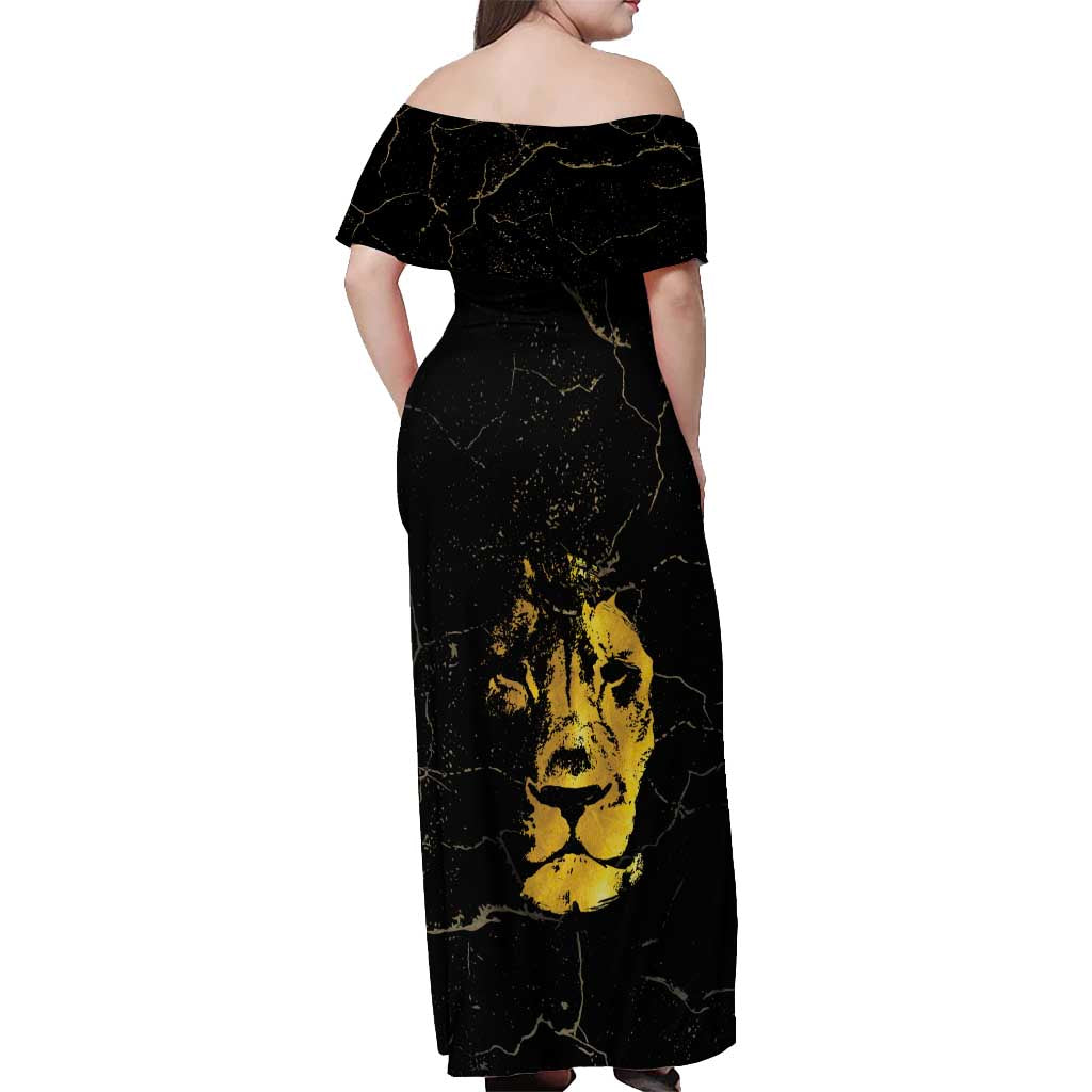 Reggae King Marley Off Shoulder Maxi Dress Gold Lion LT05 - Wonder Print Shop