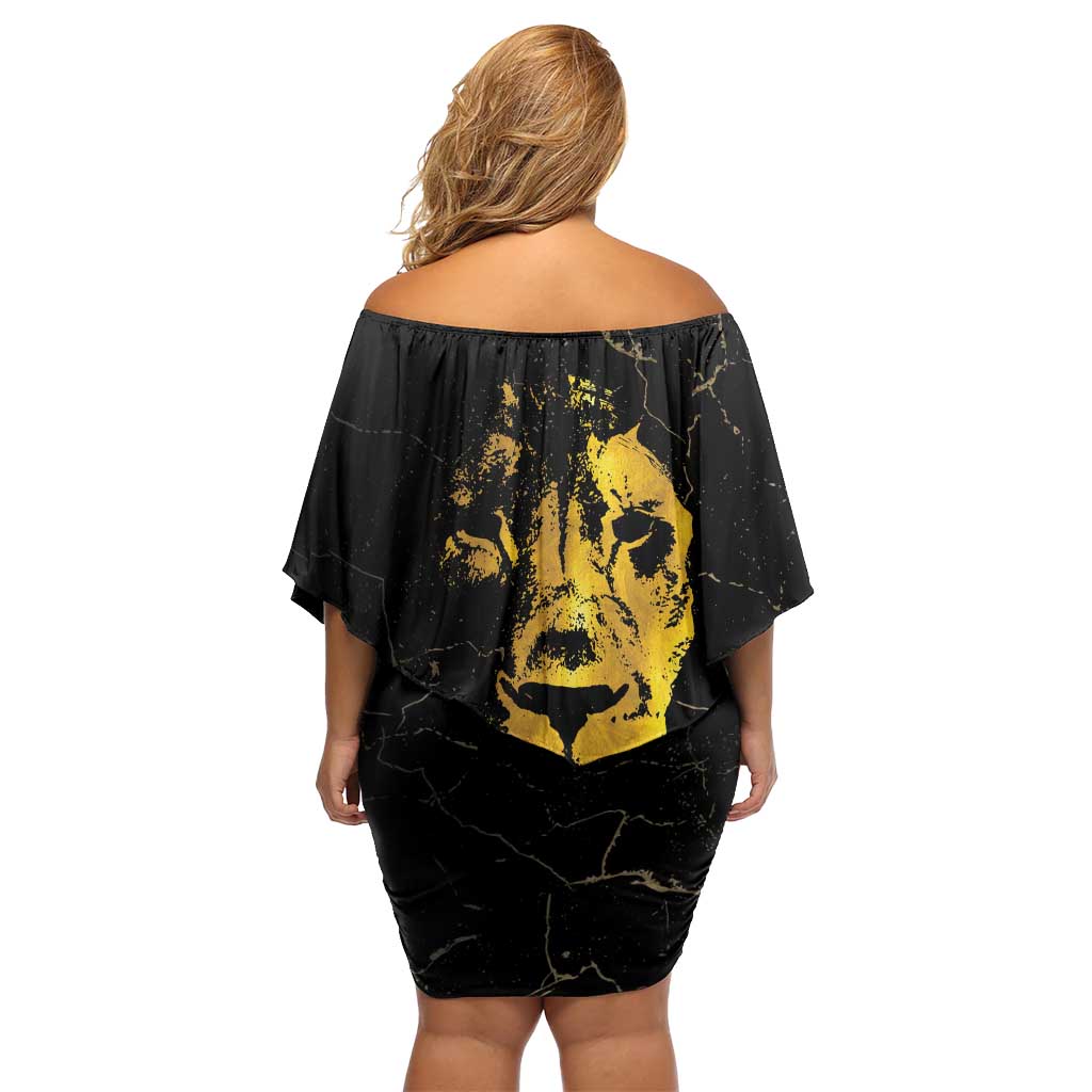 Reggae King Marley Off Shoulder Short Dress Gold Lion LT05 - Wonder Print Shop