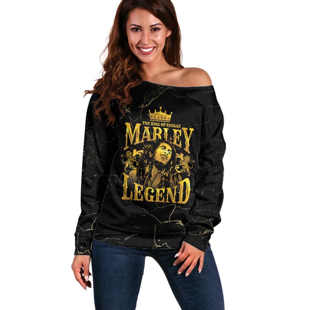 Reggae King Marley Off Shoulder Sweater Gold Lion LT05 - Wonder Print Shop