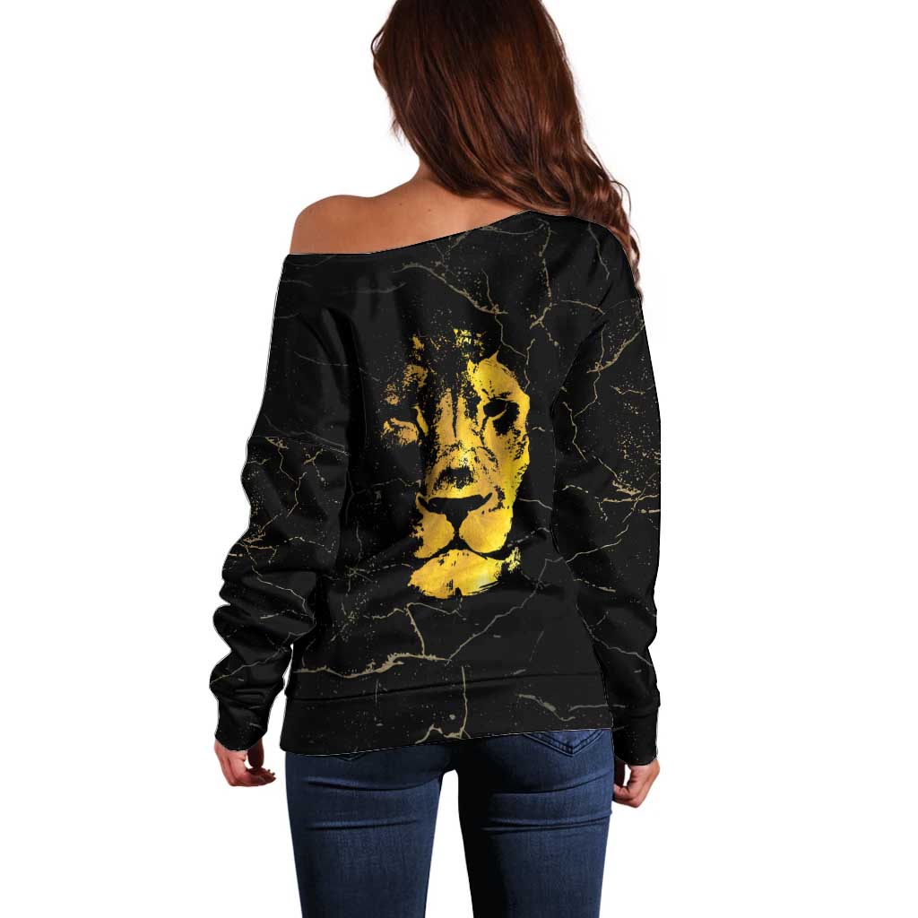 Reggae King Marley Off Shoulder Sweater Gold Lion LT05 - Wonder Print Shop