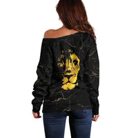 Reggae King Marley Off Shoulder Sweater Gold Lion LT05 - Wonder Print Shop