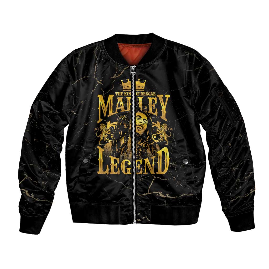 Reggae King Marley Sleeve Zip Bomber Jacket Gold Lion LT05 - Wonder Print Shop