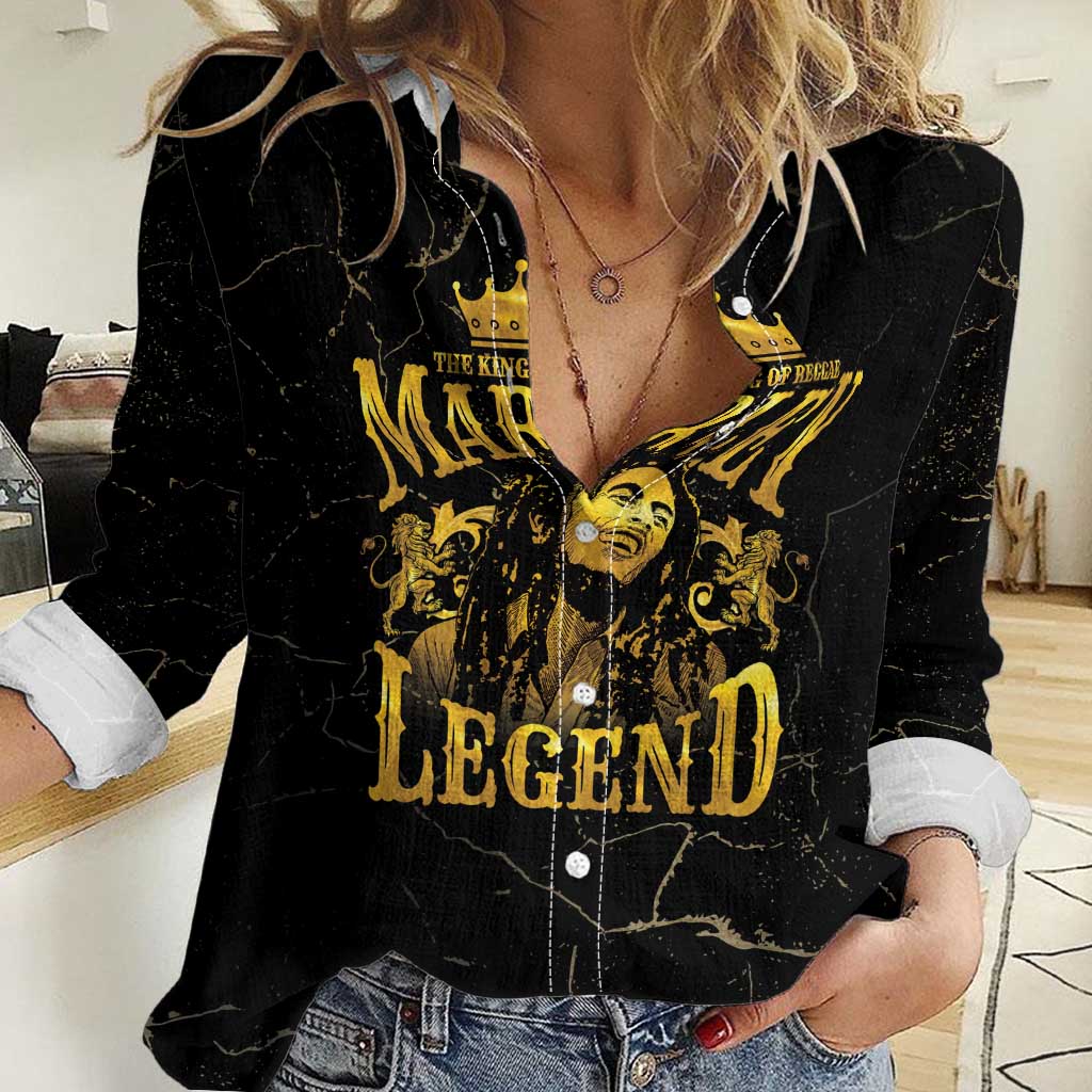 Reggae King Marley Women Casual Shirt Gold Lion LT05 - Wonder Print Shop