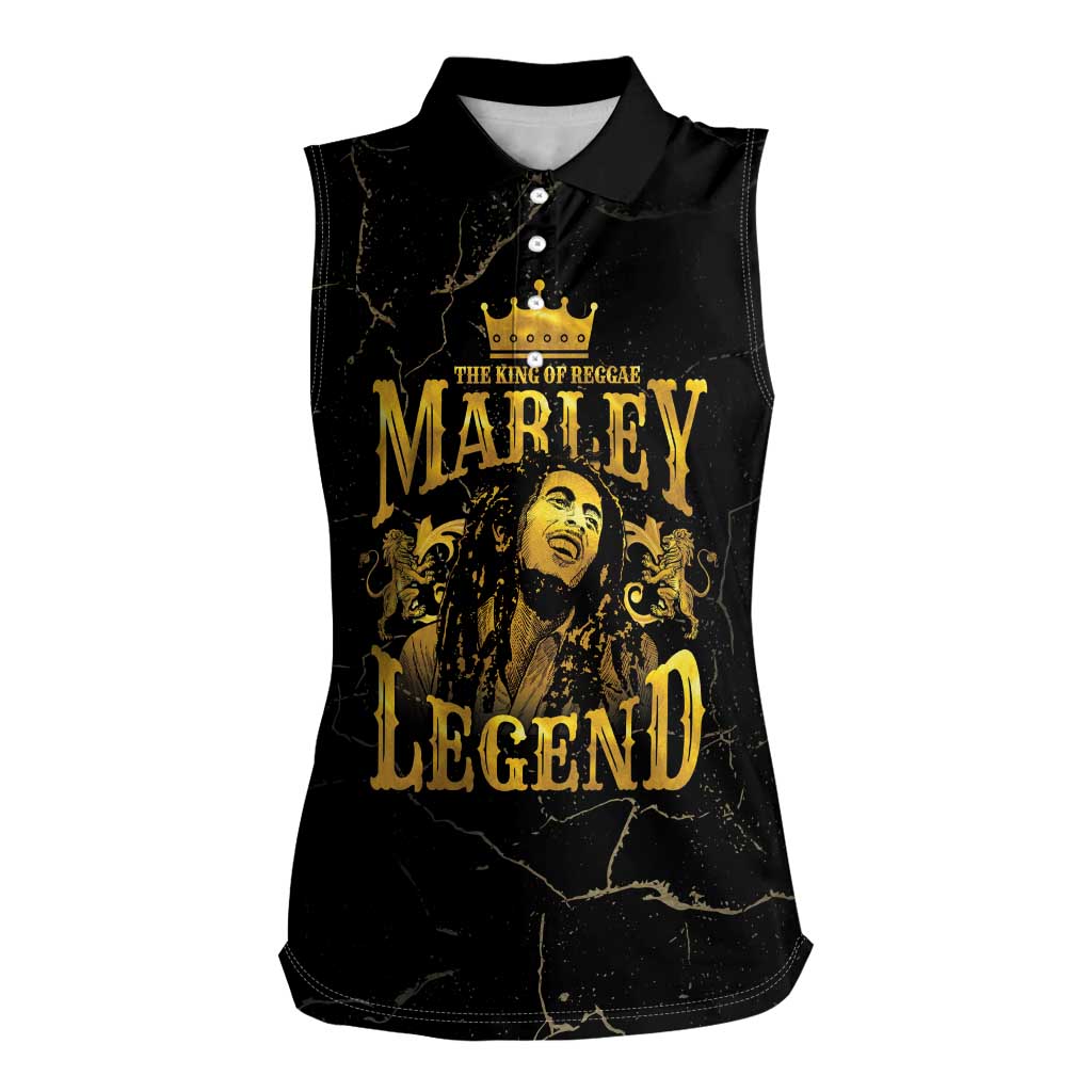 Reggae King Marley Women Sleeveless Polo Shirt Gold Lion LT05 - Wonder Print Shop
