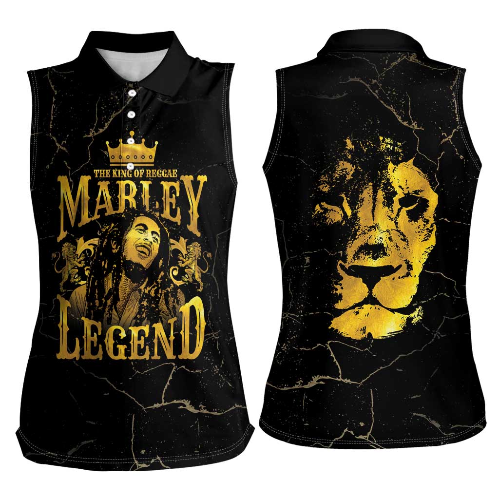 Reggae King Marley Women Sleeveless Polo Shirt Gold Lion LT05 - Wonder Print Shop