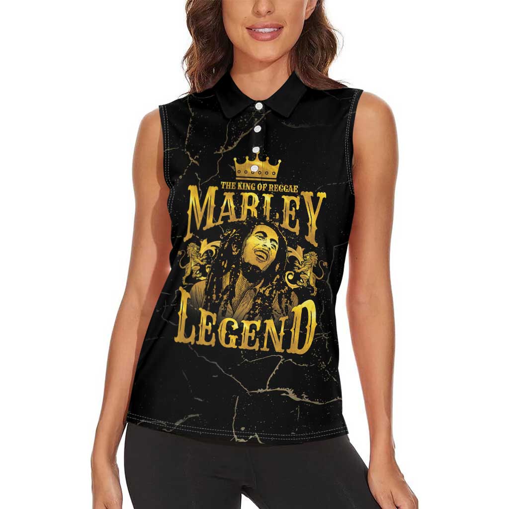 Reggae King Marley Women Sleeveless Polo Shirt Gold Lion LT05 - Wonder Print Shop