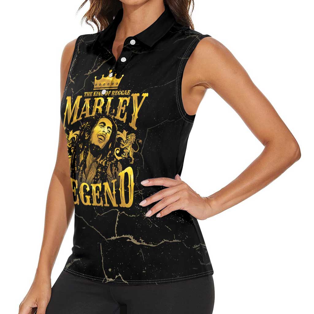 Reggae King Marley Women Sleeveless Polo Shirt Gold Lion LT05 - Wonder Print Shop