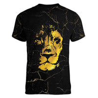 Reggae King Marley Women V-Neck T-Shirt Gold Lion LT05 - Wonder Print Shop