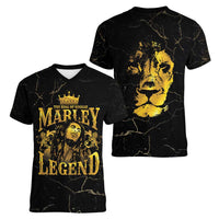 Reggae King Marley Women V-Neck T-Shirt Gold Lion LT05 - Wonder Print Shop