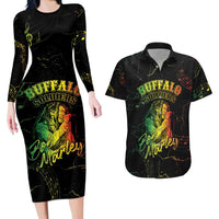 Reggae King Buffalo Soldier Couples Matching Long Sleeve Bodycon Dress and Hawaiian Shirt Honoring The Legend