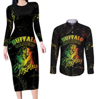 Reggae King Buffalo Soldier Couples Matching Long Sleeve Bodycon Dress and Long Sleeve Button Shirt Honoring The Legend