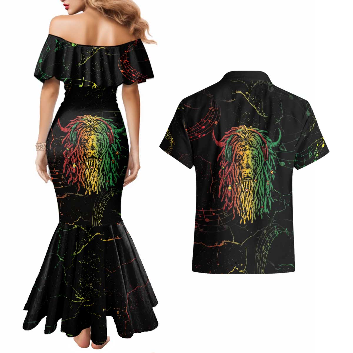 Reggae King Buffalo Soldier Couples Matching Mermaid Dress and Hawaiian Shirt Honoring The Legend