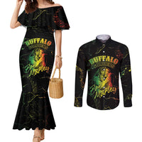 Reggae King Buffalo Soldier Couples Matching Mermaid Dress and Long Sleeve Button Shirt Honoring The Legend