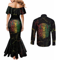 Reggae King Buffalo Soldier Couples Matching Mermaid Dress and Long Sleeve Button Shirt Honoring The Legend