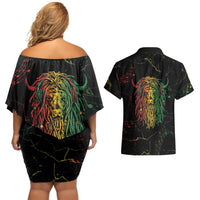 Reggae King Buffalo Soldier Couples Matching Off Shoulder Short Dress and Hawaiian Shirt Honoring The Legend
