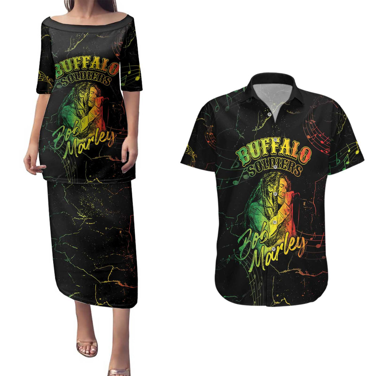 Reggae King Buffalo Soldier Couples Matching Puletasi and Hawaiian Shirt Honoring The Legend