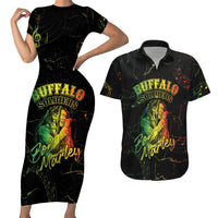Reggae King Buffalo Soldier Couples Matching Short Sleeve Bodycon Dress and Hawaiian Shirt Honoring The Legend