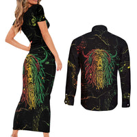 Reggae King Buffalo Soldier Couples Matching Short Sleeve Bodycon Dress and Long Sleeve Button Shirt Honoring The Legend