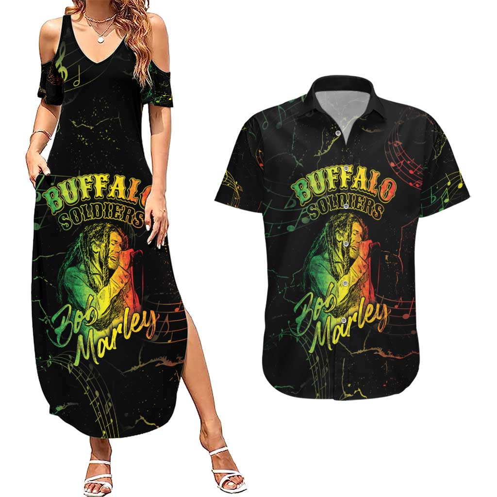 Reggae King Buffalo Soldier Couples Matching Summer Maxi Dress and Hawaiian Shirt Honoring The Legend