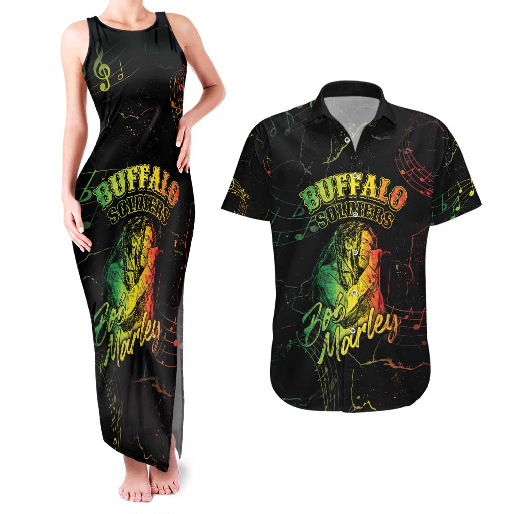 Reggae King Buffalo Soldier Couples Matching Tank Maxi Dress and Hawaiian Shirt Honoring The Legend