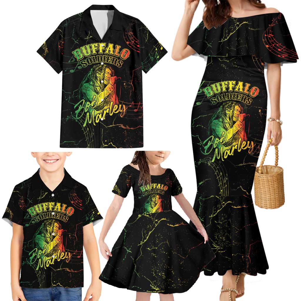 Reggae King Buffalo Soldier Family Matching Mermaid Dress and Hawaiian Shirt Honoring The Legend