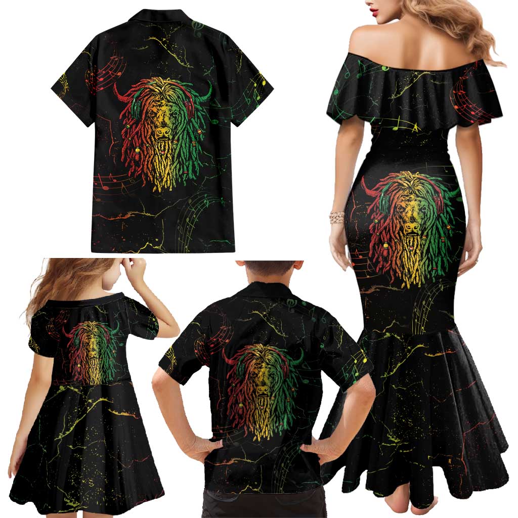 Reggae King Buffalo Soldier Family Matching Mermaid Dress and Hawaiian Shirt Honoring The Legend
