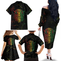 Reggae King Buffalo Soldier Family Matching Off The Shoulder Long Sleeve Dress and Hawaiian Shirt Honoring The Legend